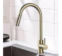 360° Swivel Kitchen Faucet with Pull-Down Sprayer, 2 Water Flow Modes, Single Handle, Hot & Cold, Stainless Steel, Brushed Gold Finish - Modern Kitchen Tap