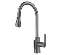 360° Swivel Kitchen Faucet with Pull-Down Sprayer, 3 Spray Modes, Gray Kitchen Mixer Tap for Easy Vegetable Washing and Dish Cleaning