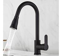 360° Swivel Kitchen Faucet with Pull Down Sprayer 3 Spray Modes Single Lever Cold & Hot Water Mixer Chrome Finish Modern Design (Black B)