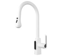 360° Swivel Kitchen Faucet with Pull-Down Sprayer, 3 Spray Modes, White Kitchen Mixer Tap for Easy Vegetable Washing and Dish Cleaning