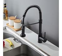 360° Swivel Kitchen Faucet with Spiral Spring Pull Down Sprayer 2 Spray Modes Black Single Handle Sink Tap Modern Design for Home & Commercial Use