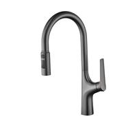 360° Swivel Kitchen Sink Mixer Tap - One Hole, 3 Mode Pull Out Spray, Hot & Cold Brass Single Handle Faucet, Grey h for Modern Kitchens