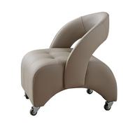 360° Swivel Leather Upholstered Rolling Stool with Wheels, Openwork Backrest Coffee Table Bench, Mobile Footrest for Entrance, Beige Grey Shoe Storage