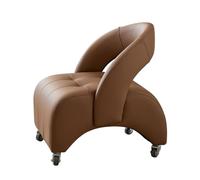 360° Swivel Leather Upholstered Rolling Stool with Wheels, Openwork Backrest Coffee Table Stool, Mobile Footrest for Entryway, Tea Brown Shoe Bench