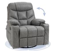360 Swivel PU Leather Manual Recliner Chair Lounge Armchair Grey
