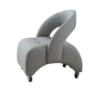 360° Swivel Rolling Leather Stool with Wheels, Upholstered Coffee Table Bench & Openwork Backrest, Stylish Mobile Footrest for Entryway - Light Grey