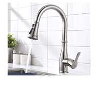 360° Swivel Single Handle Kitchen Faucet Flexible Silver Mixer Tap Brushed Nickel Easy Control Water Mixer Modern Design for Home & Kitchen