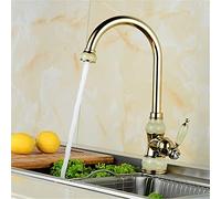 360 Swivel Spout Flexible Sprayer Kitchen Vessel Sink Mixer Tap Hot and Cold Water Kitchen Faucet with Aerator Single Handle Deck Mounted Luxury Faucet,Golden E Auspicious Clouds LWX