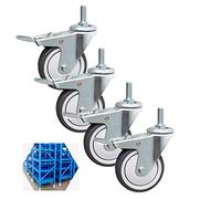 360° Swivel Trolley Wheels 4-Pack Quiet Rubber Casters with Zinc Steel Bracket Universal for Mobile Shelves & Equipment 3-Inch Replacement Parts with Brake