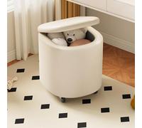360° Swivel Vanity Stool Square Ottoman with Storage Multi-functional Lift Top Chair Upholstered Footrest for Entryway & Living Room (White)