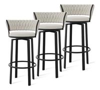 360° Swivel Velvet Bar Stools Set of 1/2/3/4 Open Back Design with Woven Back & Gold/Black Footrest Stylish Dining Chairs for Kitchen Island & Pub White & Black Legs 3 PCS