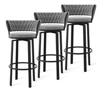 360° Swivel Velvet Bar Stools Set of 1/2/3/4 Open-Back Dining Chairs with Woven Back & Black Footrest for Kitchen Island & Pub Grey with Black Legs Modern Style