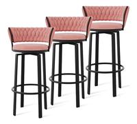 360° Swivel Velvet Bar Stools Set of 1/2/3/4 OpenBack Dining Chairs with Woven Back & Gold/Black Footrest Stylish Kitchen Island Pub Seating Pink & Black Legs 3 PCS