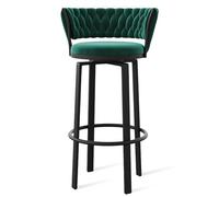360° Swivel Velvet Bar Stools Set of 1/2/3/4OpenBack Design with Woven Back and Gold/Black Footrest Stylish Dining Chairs for Kitchen Island Green Black Legs Perfect for Pub & Home Decor