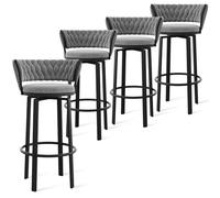 360° Swivel Velvet Bar Stools Set of 4 Open-Back Design with Woven Back & Black Footrest Stylish Dining Chairs for Kitchen Island & Pub Grey & Black Legs