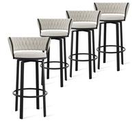 360° Swivel Velvet Bar Stools Set of 4 OpenBack Design with Woven Back Gold/Black Footrest Stylish Dining Chairs for Kitchen Island & Pub White & Black Legs