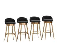 360° Swivel Velvet Bar Stools with Backrest High Kitchen Counter Chairs Gold Metal Footrest Set of 4 Elegant Black Upholstered Furniture for Pub and Dining