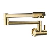 360° Swivel Wall Mounted Kitchen Faucet Brushed Gold Finish Brass Construction Contemporary Design Premium Quality for Modern Kitchens