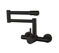 360° Swivel Wall-Mounted Kitchen Faucet with Retractable Spout Gold Brushed Commercial Hot/Cold Mixer Tap (Black) - Modern Design Durable Easy to Install