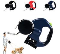 360: Tangle-Free Dual Dog Command System,Retractable Double Dog Leash, Reflective Walking Leash with Light and Garbage Bag Compartment for Small Medium Dogs (Blue)