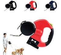 360: Tangle-Free Dual Dog Command System,Retractable Double Dog Leash, Reflective Walking Leash with Light and Garbage Bag Compartment for Small Medium Dogs (Red)