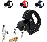 360: Tangle-Free Dual Dog Command System,Retractable Double Dog Leash, Reflective Walking Leash with Light and Garbage Bag Compartment for Small Medium Dogs (Black)