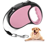 360° Tangle-Free Retractable Dog Lead, Pet Retractable Leash for Up to 25 kg Dogs, 5 m Strong Nylon Tape/Ribbon, One-Handed Brake, Pause, Lock (pink)