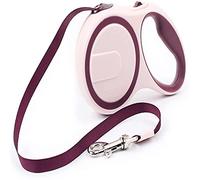 360° Tangle-Free Retractable Dog Lead, Pet Retractable Leash for Up to 30kg Dogs, 3/5 m Strong Nylon Tape/Ribbon, One-Handed Brake, Pause, Lock(Purple,5m)