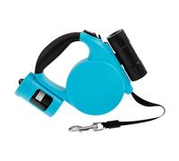 360° Tangle-Free Retractable Leash with Built-in Bag Holder and LED Light for Dogs up to 20kg | 5m Strong Nylon Strap/Ribbon | One-Hand Control Blue (S1)