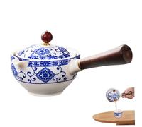 360 Tea Maker with Wood Side Handle 160ml Chinese Rotating Tea Pot Ceramic Handheld Teapot with Fine Mesh Filter for Loose Leaf