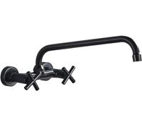 360° Wall-Mounted Kitchen Faucet, Black Brass Mixer Tap with 2 Handles, Industrial SLE, 32CM, and Slish Kitchen Sink Faucet for Home and Commercial Use