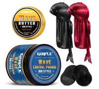 360 Wave Pomade Strong Hold, Sporting Waves Hair Cream for Men, Wave Greasy Wave Butter for Men Pocket Palm Brush Curved Wave Brush for Men Silky Durags for Men Extra Long Tails Wave Cap Set