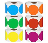 3600 Pcs 2" Round Color Coding Circle Dot Labels on 6 Rolls, 600 Count Each, Includes Bright Yellow Green Red Pink Orange Blue