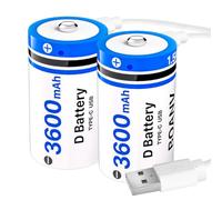 3600mAh BOANV D Batteries,1.5v Rechargeable Lithium D Batterie with 2 in 1 USB-C Chrging Cable x2, LR20 1.5v D Size Cell Batteries for Floodlight & Toys 2 Pack