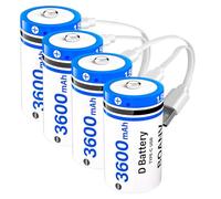3600mAh BOANV D Batteries,1.5v Rechargeable Lithium D Batteries with 2 in 1 USB-C Chrging Cable x2, LR20 1.5v D Size Cell Batteries for Floodlight & Toys 4 Pack