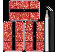 3600PCS Resin Rhinestones Kits, 2/3/4/5/6mm Flatback Jelly Rhinestones, 3 Box Red AB Non Hotfix Crystal Gems for DIY Crafts Mugs Bottles Tumblers Clothes Makeup Nail Manicure