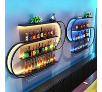 360cm Half Round Wall Mounted Wine Rack - 4-Tier Floating Bar Shelves, Heavy Duty Iron Liquor Shelf, Multifunctional Storage for Home Bar & Restaurant, Stylish Black Design