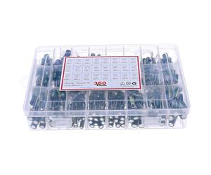 360Pcs 24 Value High frequency Aluminum electrolytic Capacitor set 1UF-1500UF 6.3V-50V Low Mixed Box kit EKFBQBGW