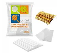360Pcs 6inch Lollipop Sticks, Cake Pops Sticks, Cake pop Bags and Wrappers Chocolates and Cookies Set Including 120 Parcel Bags, 120 Papery Treat Sticks, 120 Colorful Metallic Twist Ties