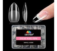 360PCS Medium Almond Nail Tips, EBANKU Pre-shape Half Matte Clear Press on Nails Acrylic Full Cover False Nail Extension Clear Gelly Fake Nails for Women Girls Manicure Salon DIY, 12 Sizes
