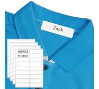 360Pcs Name Labels for Clothes, 15 * 45mm White Waterproof Name Labels, No Wrinkle, No Sewing, for School Uniforms and Daycare Centers