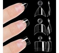 360Pcs Short Almond Gel x Nail Tips Half Cover, 12 Sizes French False Nails Tip Extensions, Half Clear Matte Fake Coffin Nail Art Tips with Assortment Box, Artificial Acrylic Nail Tips for Women