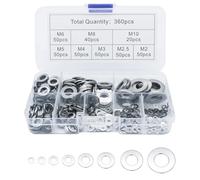 360PCS Stainless Steel Flat Washers, Round Seal Washer Spacer, Assorted Metal Washers Sealing Gasket Kit M2 M2.5 M3 M4 M5 M6 M8 M10 Flat Repair Washer for Home Decoration Factory Repair Construction