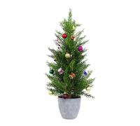 365 Blooming Decor 26” Premium Artificial Topiary Cedar Tree with 24 Hanging Ornaments, Easy Assembly Potted Pine Tree, Eco & Pet Friendly Tabletop Home and Office Decoration
