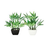 365 Blooming Decor Artificial Bamboo in Terracotta Pot - Small Bamboo Plants Set of 2 Faux Bamboo with Black and White Pot - Maintenance-Free Room Decor, Home Decor, Bathroom Decor