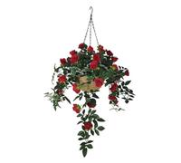 365 Blooming Decor Artificial Hanging Red Rose -31.5" x 24" Faux Hanging Flower with Durable Plastic Wicker Style Basket,Realistic,Weather-Resistant for Outdoor & Indoor Porch, Patio, Garden Decor