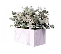 365 Blooming Decor Fake Eucalyptus Plants in Marble Pattern Planter Box - Luxury Potted Artificial Eucalyptus Greenery Arrangement for Farmhouse Bathroom Room, Home, Plant Shelf, Windowsill Décor