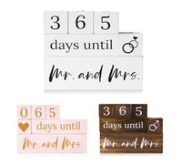 365 Wedding Countdown Blocks - 2 Sided Calendar Bride to Be Engagement Gifts Anniversary Couples - Mr and Mrs Rustic Wedding Day Countdown Ideal Bridal Shower Gift (White)