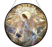 365CUSGIFTS Angel Stained Glass Cat Sun Catcher, Wall Hanging Colored Decor Room Indoor Window Decor, Halloween, Christmas Hanging Ornament