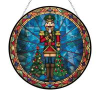 365CUSGIFTS Christmas Nutcracker Standing Stained Glass Sun Catcher, Wall Hanging Colored Decor Room Indoor Window Decor, Halloween, Christmas Hanging Ornament Mother Day